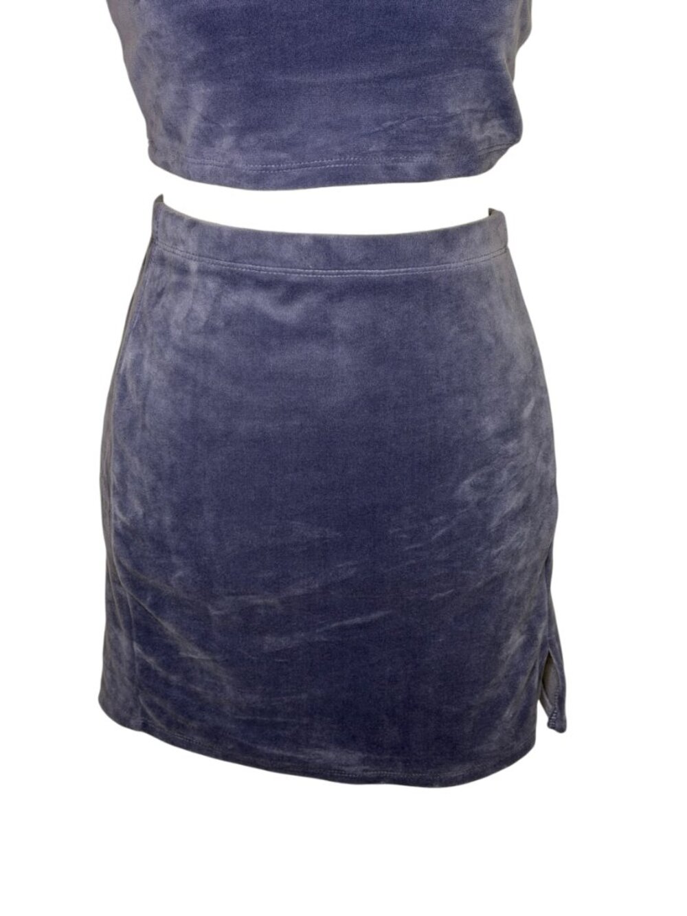 Forever 21 2 Piece Set Bandeau Top Mini Skirt Velvet Velour Blue Gray M - Picture 3 of 6